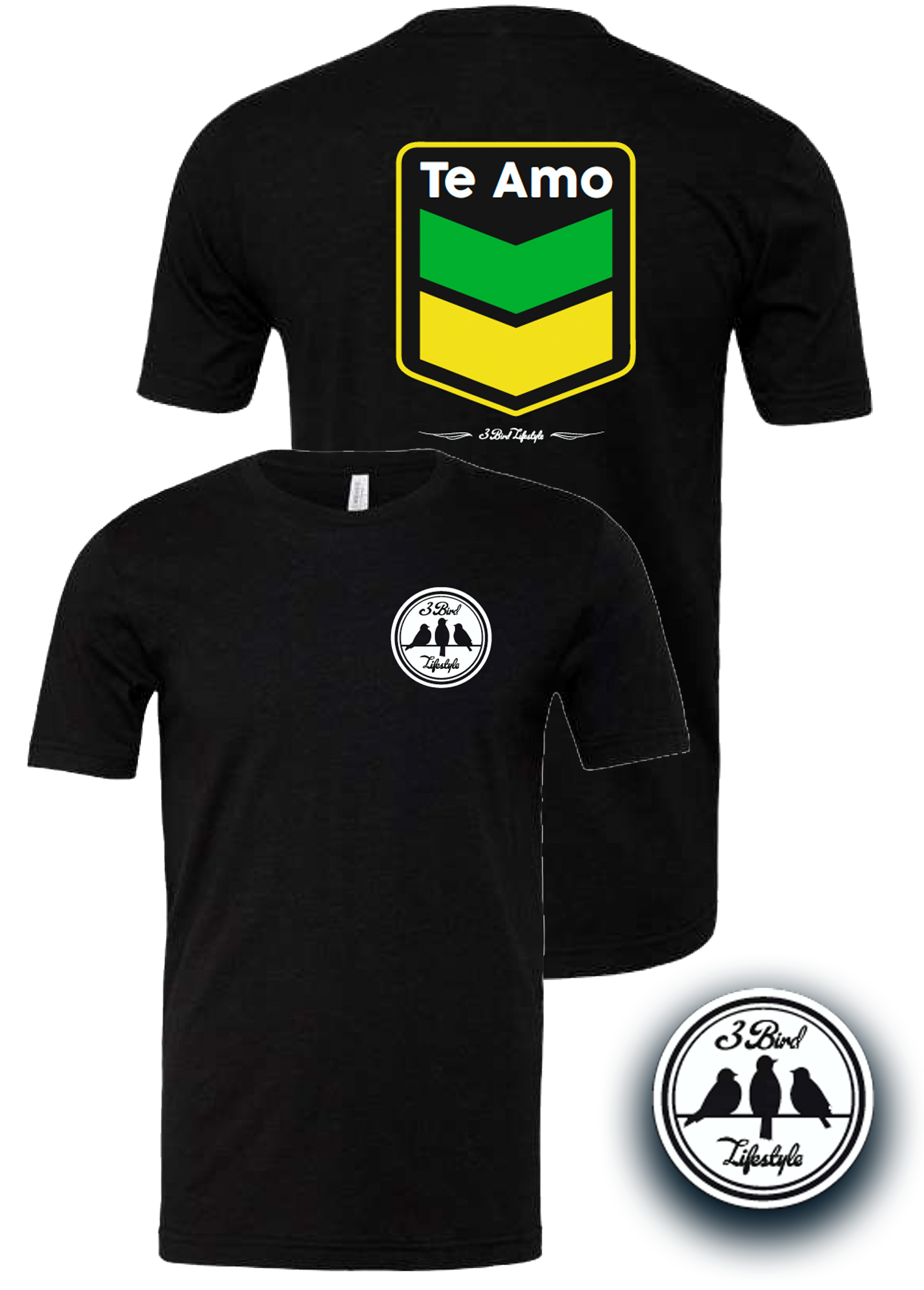 3 Bird Lifestyle T-Shirt • Te Amo • Black & Yellow
