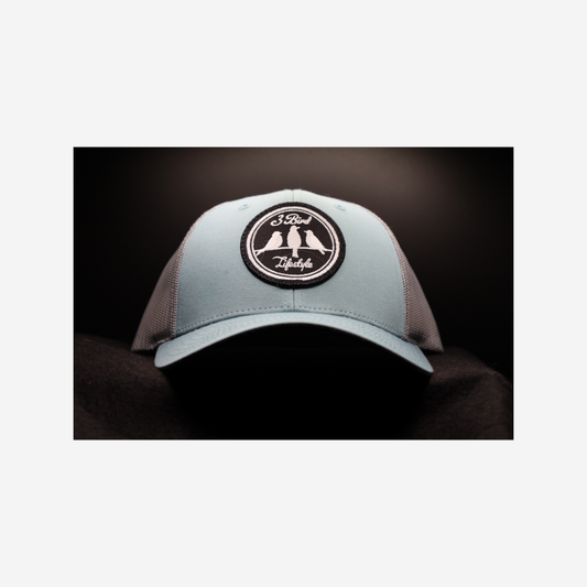 3 Bird Lifestyle Low Profile Trucker Hat • Smoke Blue & Aluminum• 3 Bird Lifestyle Patch