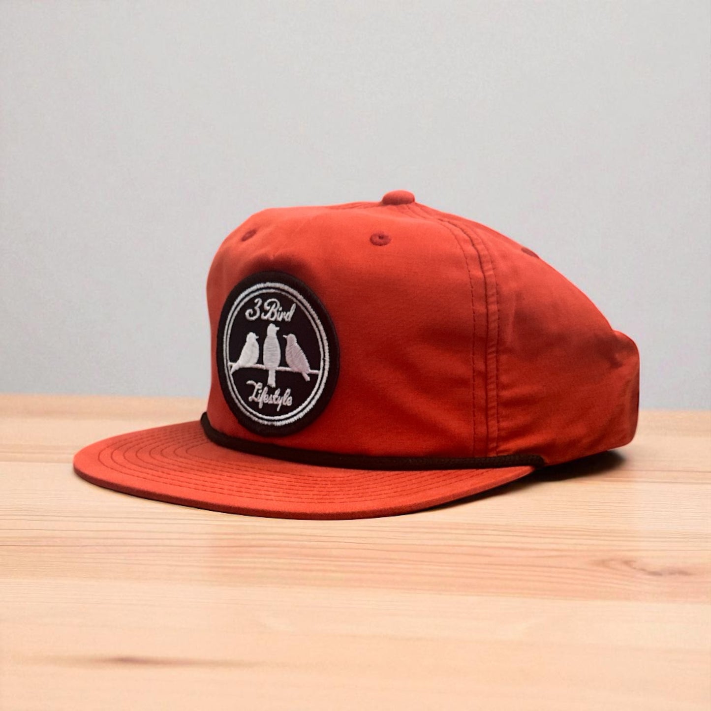 3 Bird Lifestyle Grandpa Rope Hat • Dark Orange with Black Rope •3 Bird Lifestyle Patch