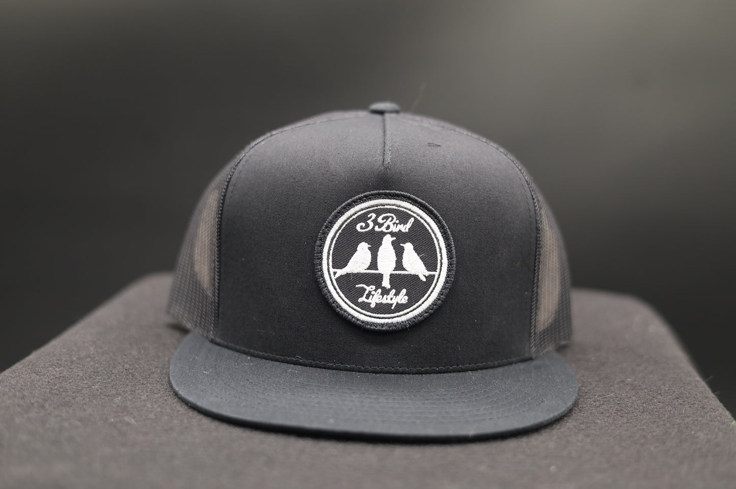 Old School Flat Bill Trucker •Black• 3 Bird Lifestyle Patch