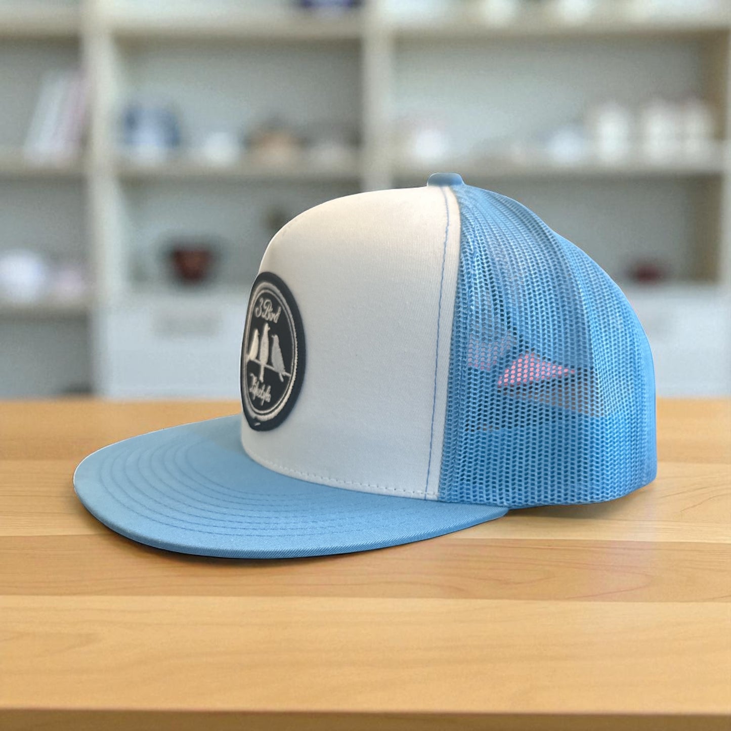 3 Bird Lifestyle Flat Bill Trucker •Carolina Blue & White • 3 Bird Lifestyle Patch
