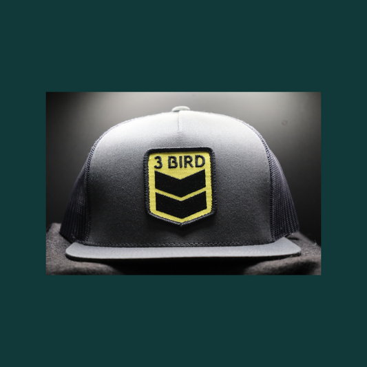 Old School Flat Bill Trucker •Charcoal Grey• 3 Bird Patch