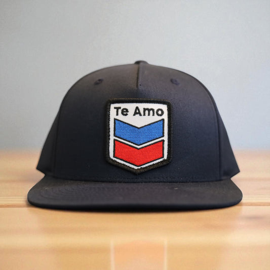 3 Bird Lifestyle Pinch Front Structured Trucker • Navy • Te Amo (Blue & Red) Patch