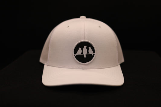 Old School Flat Bill Trucker • White & White• Birds Only Small Patch