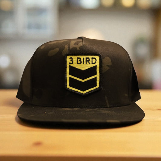 3 Bird Lifestyle Flat Bill Trucker •Multicam Black & Black • 3 Bird Patch
