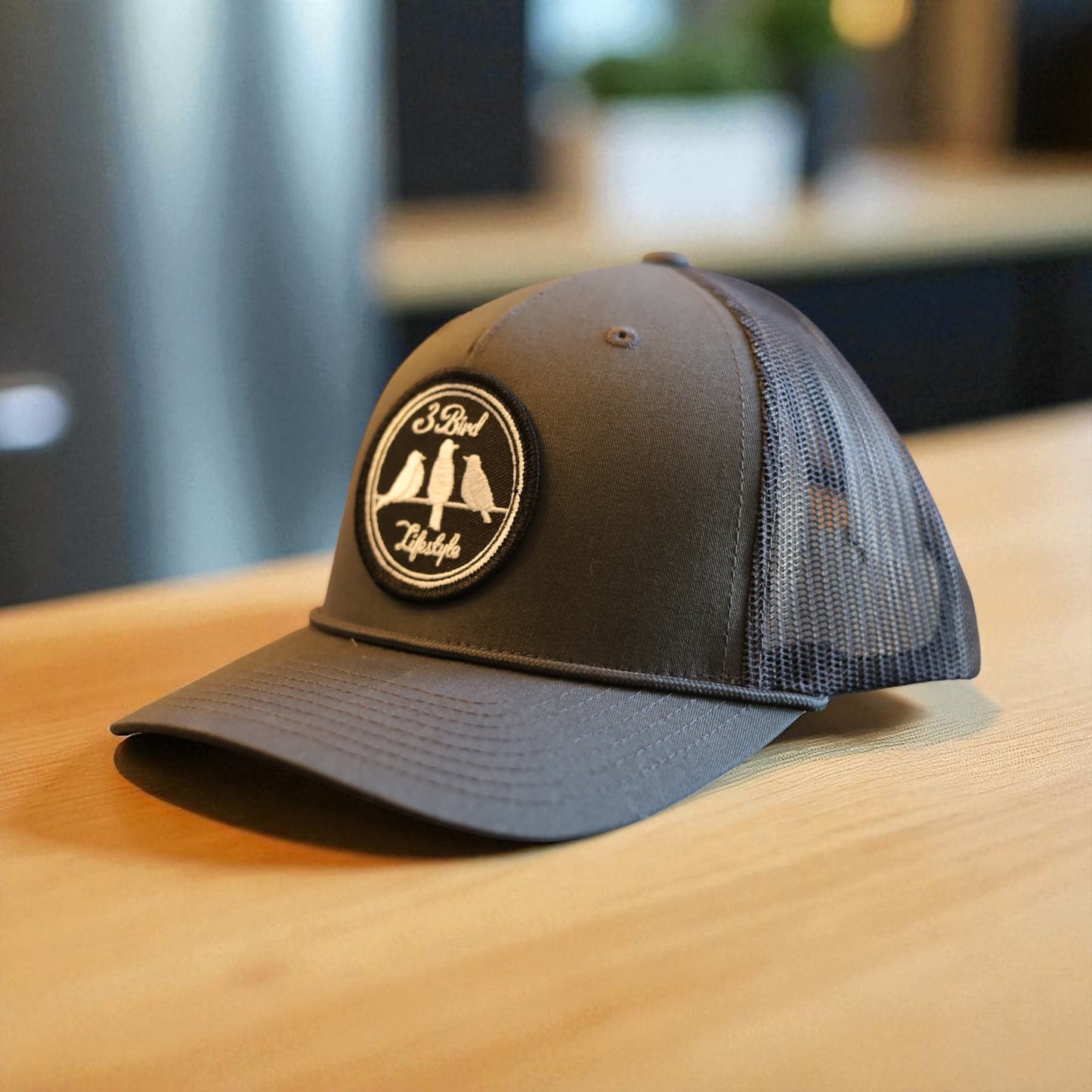 3 Bird Lifestyle Trucker Rope Hat • Charcoal •Embroidered 3 Bird Lifestyle Patch