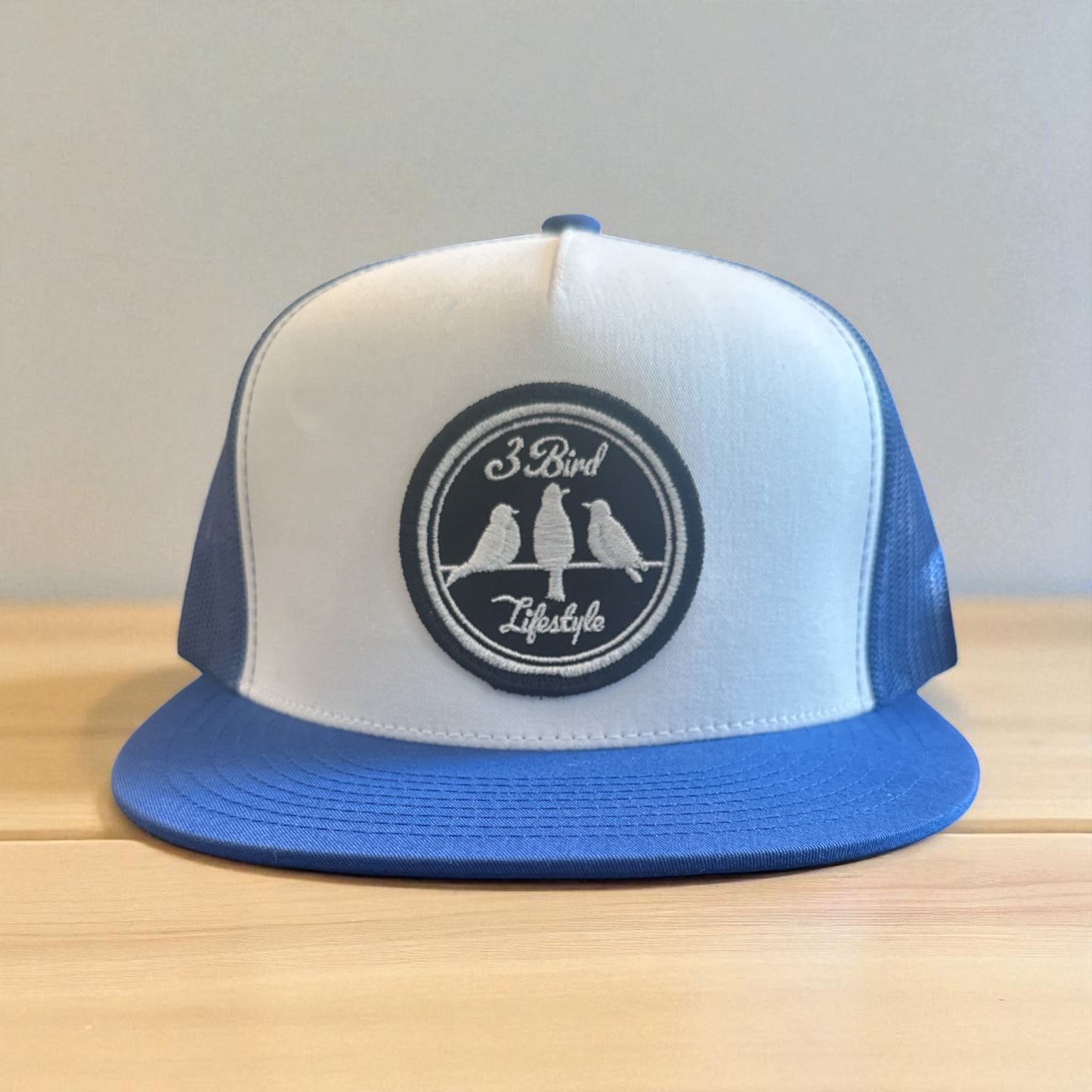 3 Bird Lifestyle Flat Bill Trucker • Royal Blue & White• 3 Bird Lifestyle Patch