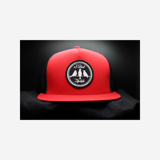 3 Bird Lifestyle Flat Bill Trucker• Red & Black • 3 Bird Lifestyle Patch