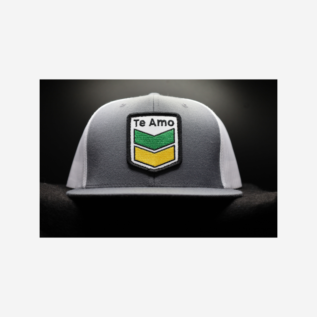 3 Bird Lifestyle Wool Blend Flat Bill Trucker • Grey & White • Te Amo (Jamaica) Patch