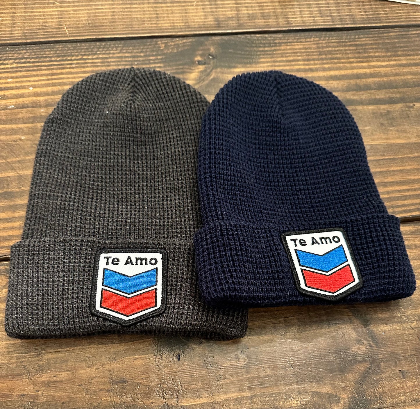 3 Bird Lifestyle • Waffle Cuffed Beanie • Te Amo (Blue & Red) Patch