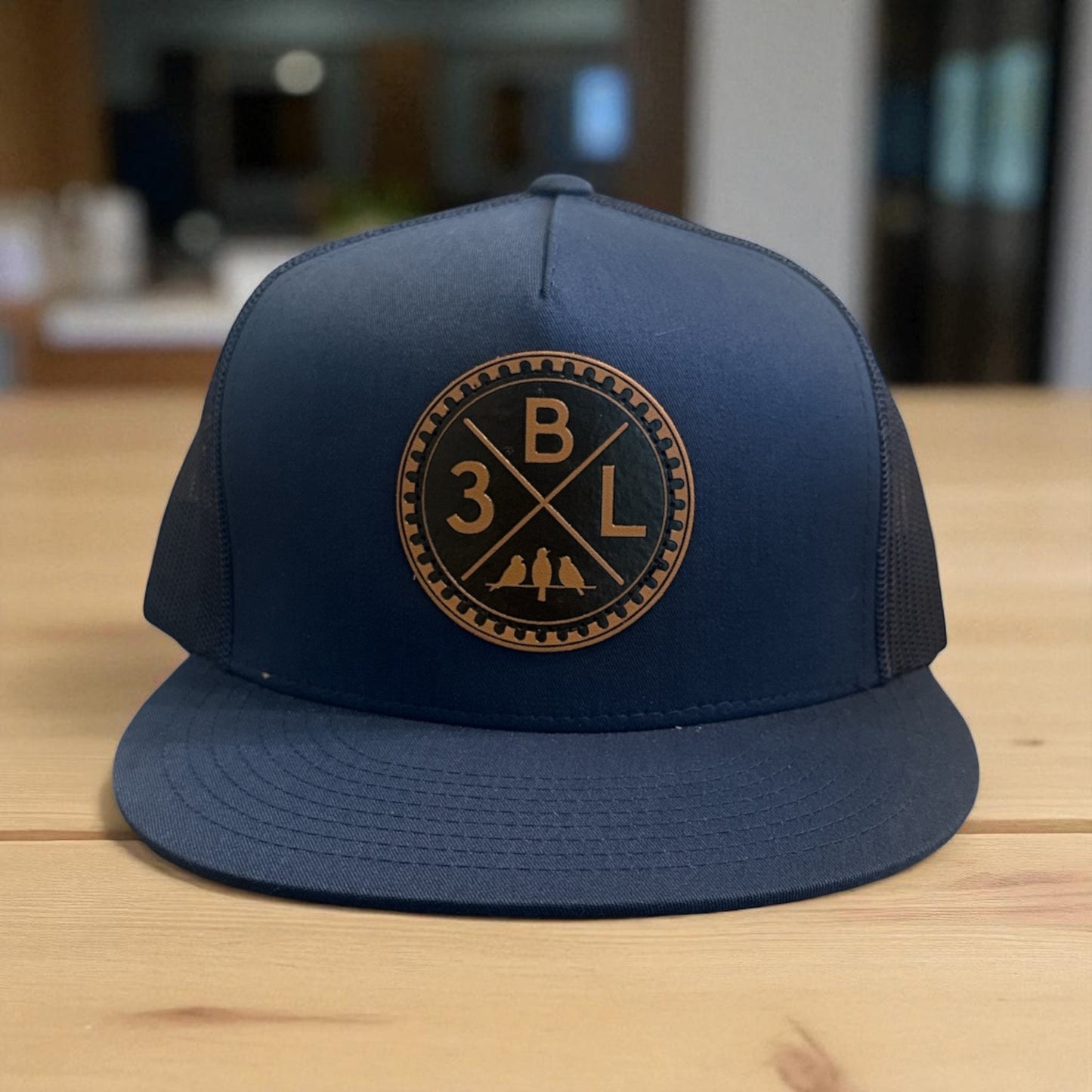 3 Bird Lifestyle Flat Bill Trucker • Navy • 3BLX Leather Patch