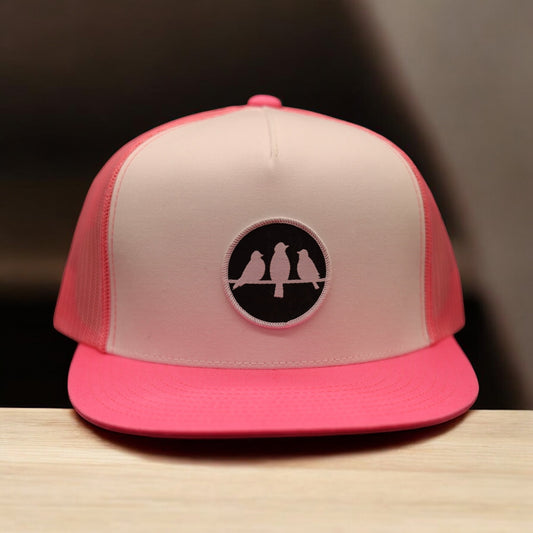 3 Bird Lifestyle Flat Bill Trucker • Pink & White• Birds Only Small Patch
