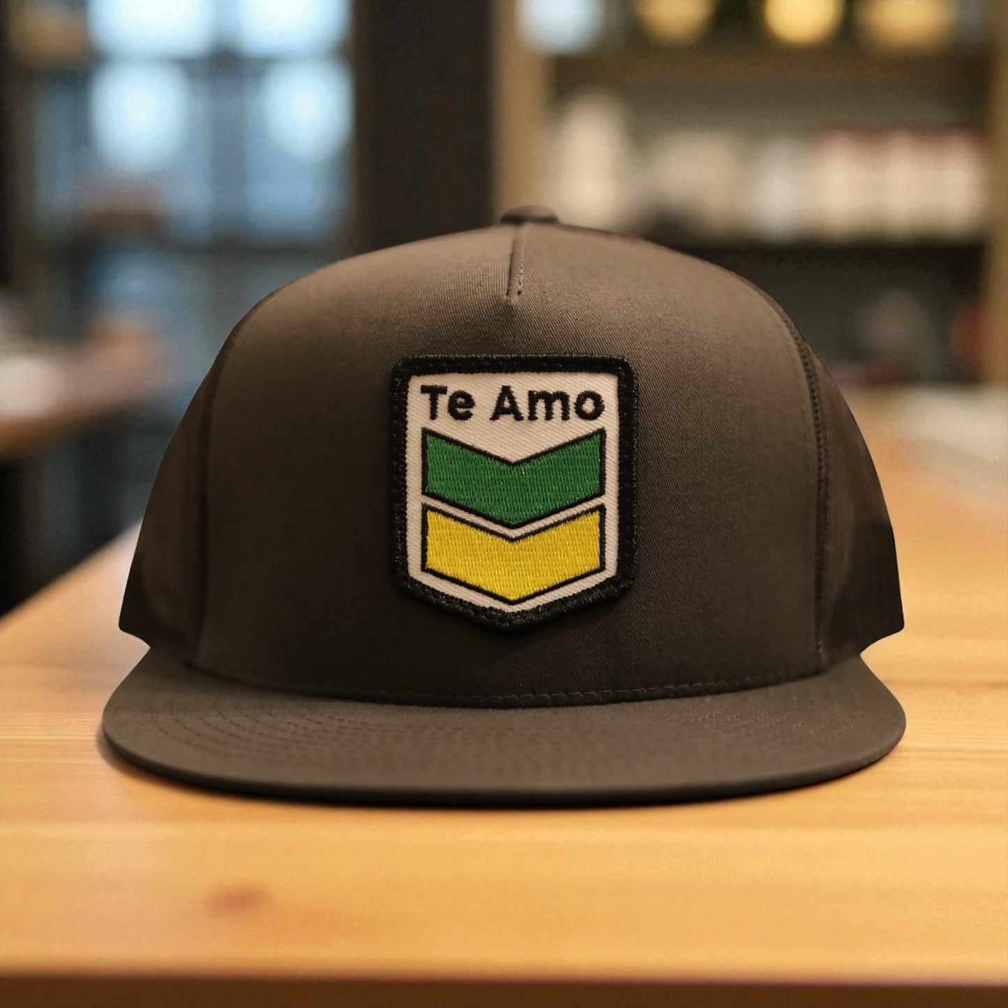 3 Bird Lifestyle Flat Bill Trucker • Charcoal • Te Amo (Jamaica) Patch