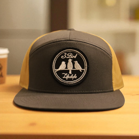 3 Bird Lifestyle Seven-Panel Trucker •Charcoal & Old Gold• 3 Bird Lifestyle Patch