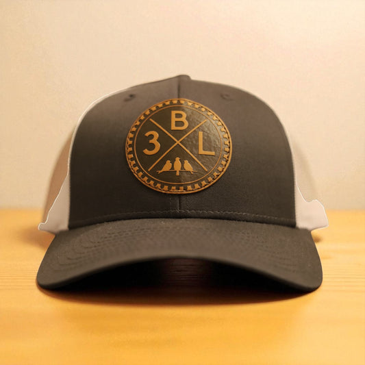 3 Bird Lifestyle Low Profile Trucker Hat • Dark Grey & White • Leather Patch 3BLX