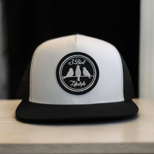 3 Bird Lifestyle Flat Bill Trucker • Black & White• 3 Bird Lifestyle Patch