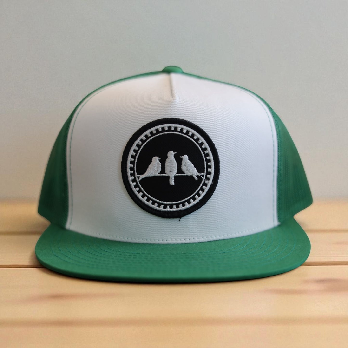 3 Bird Lifestyle Flat Bill Trucker • Green & White• 3 Birds Only Patch