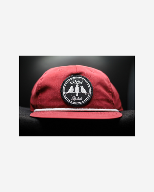 3 Bird Lifestyle Grandpa Rope Hat • Cardinal with White Rope • 3 Bird Lifestyle Patch