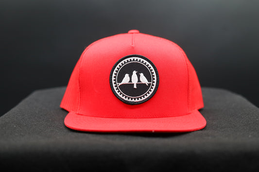 Old School Flat Bill Trucker • Red • 3 Birds Only Patch