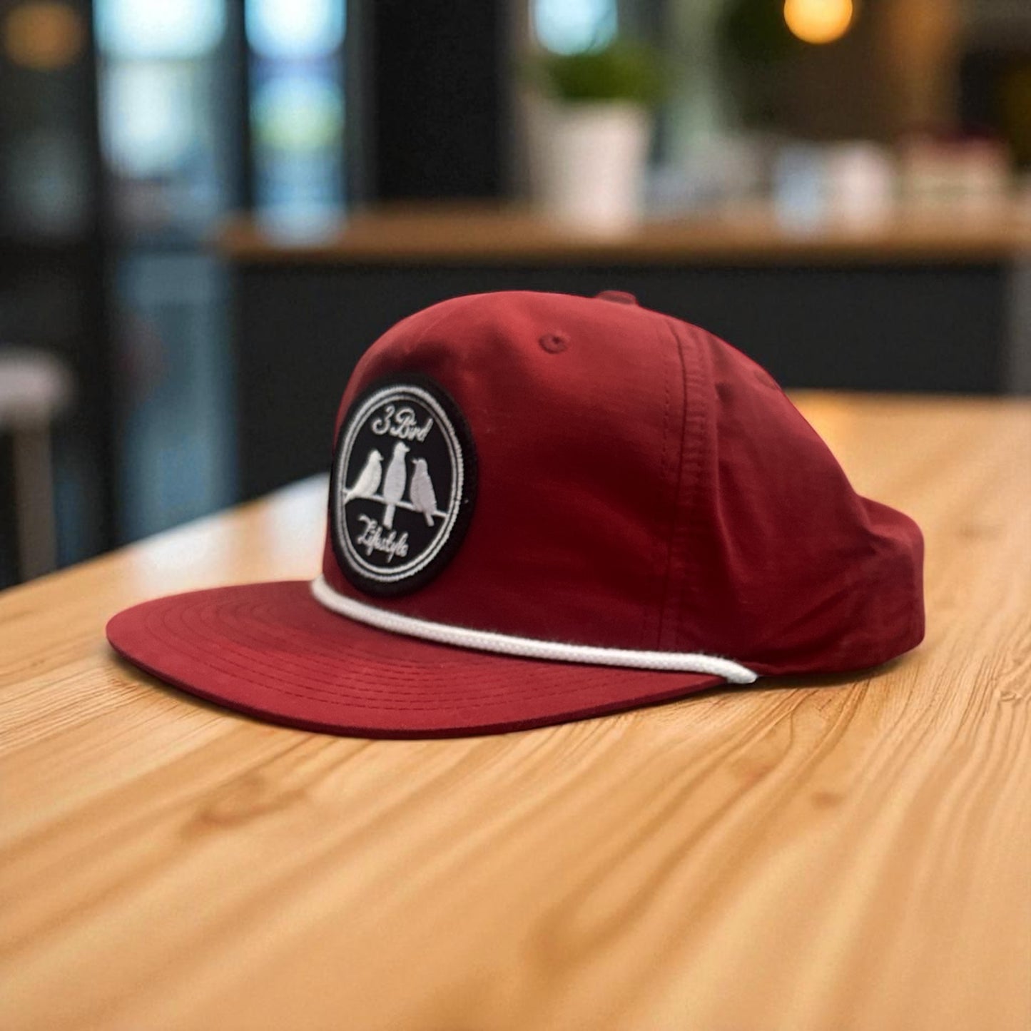 3 Bird Lifestyle Grandpa Rope Hat • Cardinal with White Rope • 3 Bird Lifestyle Patch