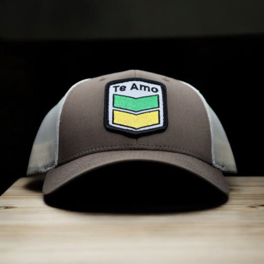 3 Bird Lifestyle Low Profile Trucker Hat • Brown/White • Te Amo (Jamaica) Patch