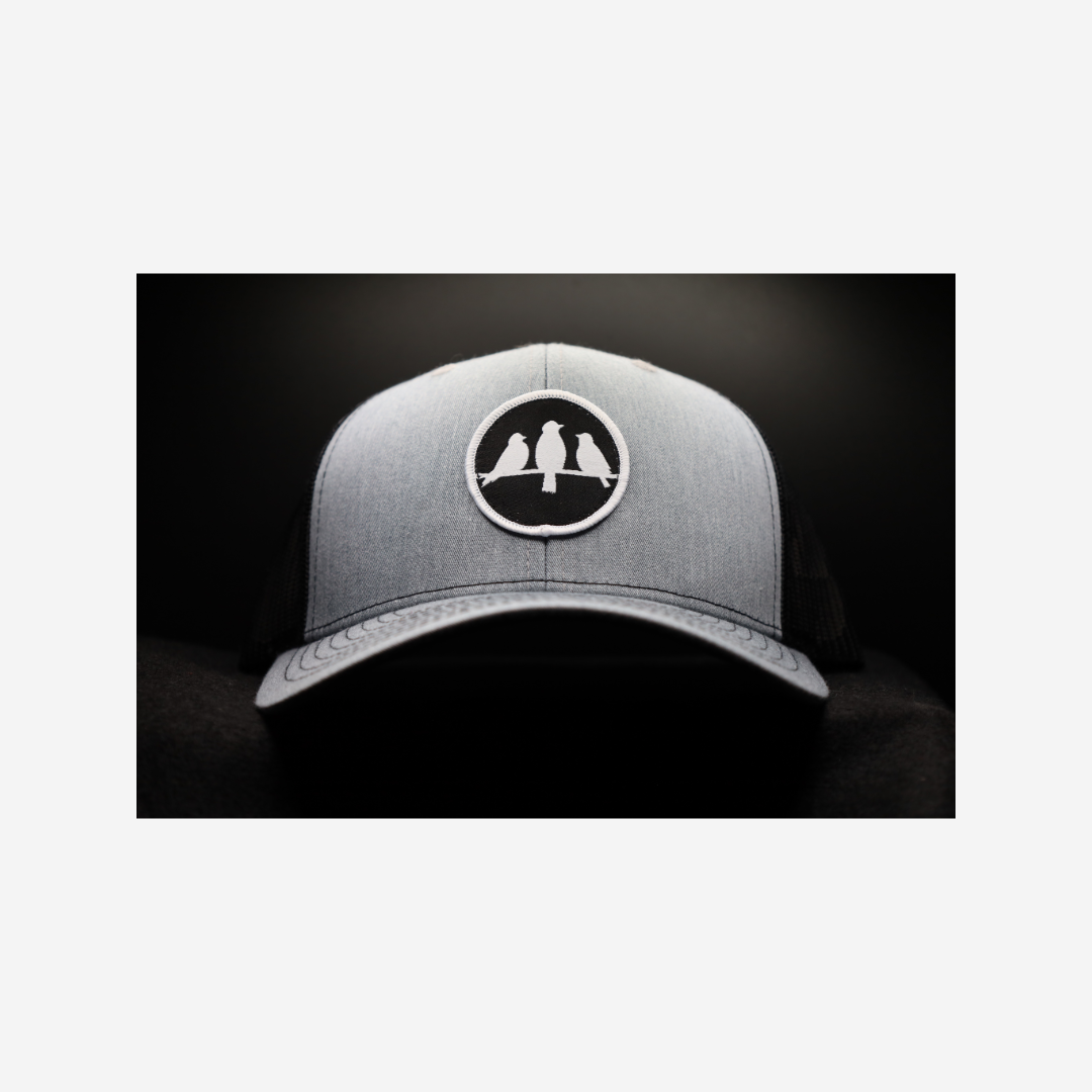 3 Bird Lifestyle Trucker Hat  • Grey & Black • Birds Only Small Patch