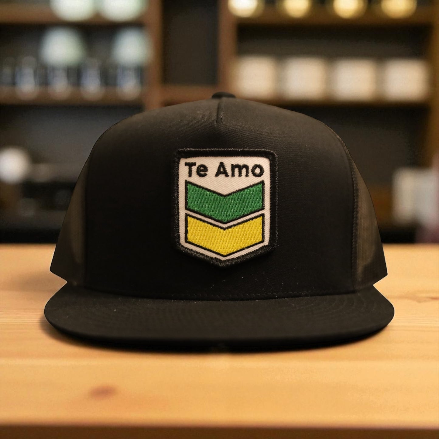 3 Bird Lifestyle Flat Bill Trucker • Black • Te Amo (Jamaica) Patch