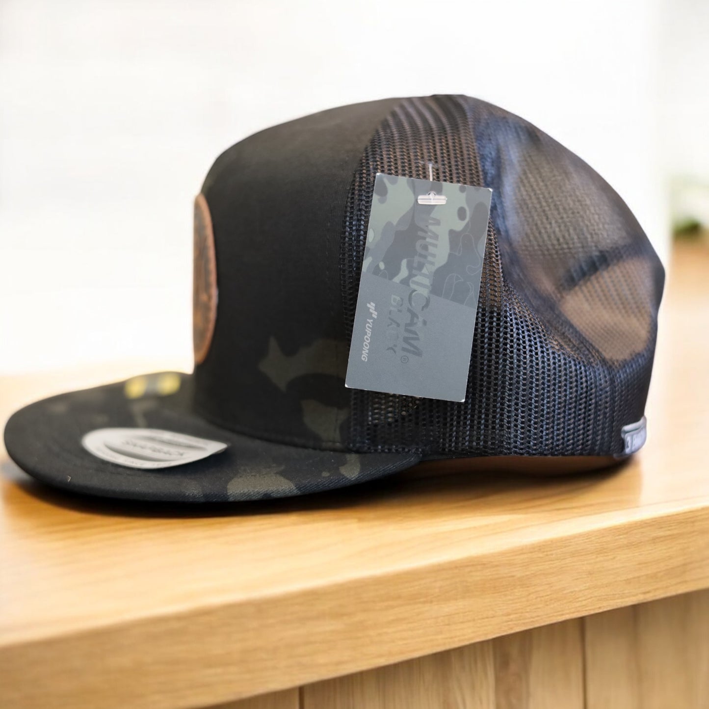 3 Bird Lifestyle Flat Bill Trucker •Multicam Black & Black • 3BLX Leather Patch
