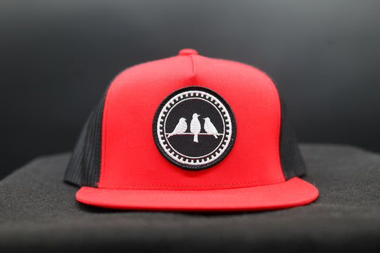 Old School Flat Bill Trucker • Red & Black • 3 Birds Only Patch