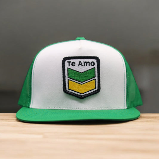 3 Bird Lifestyle Flat Bill Trucker • Green & White • Te Amo (Jamaica) Patch