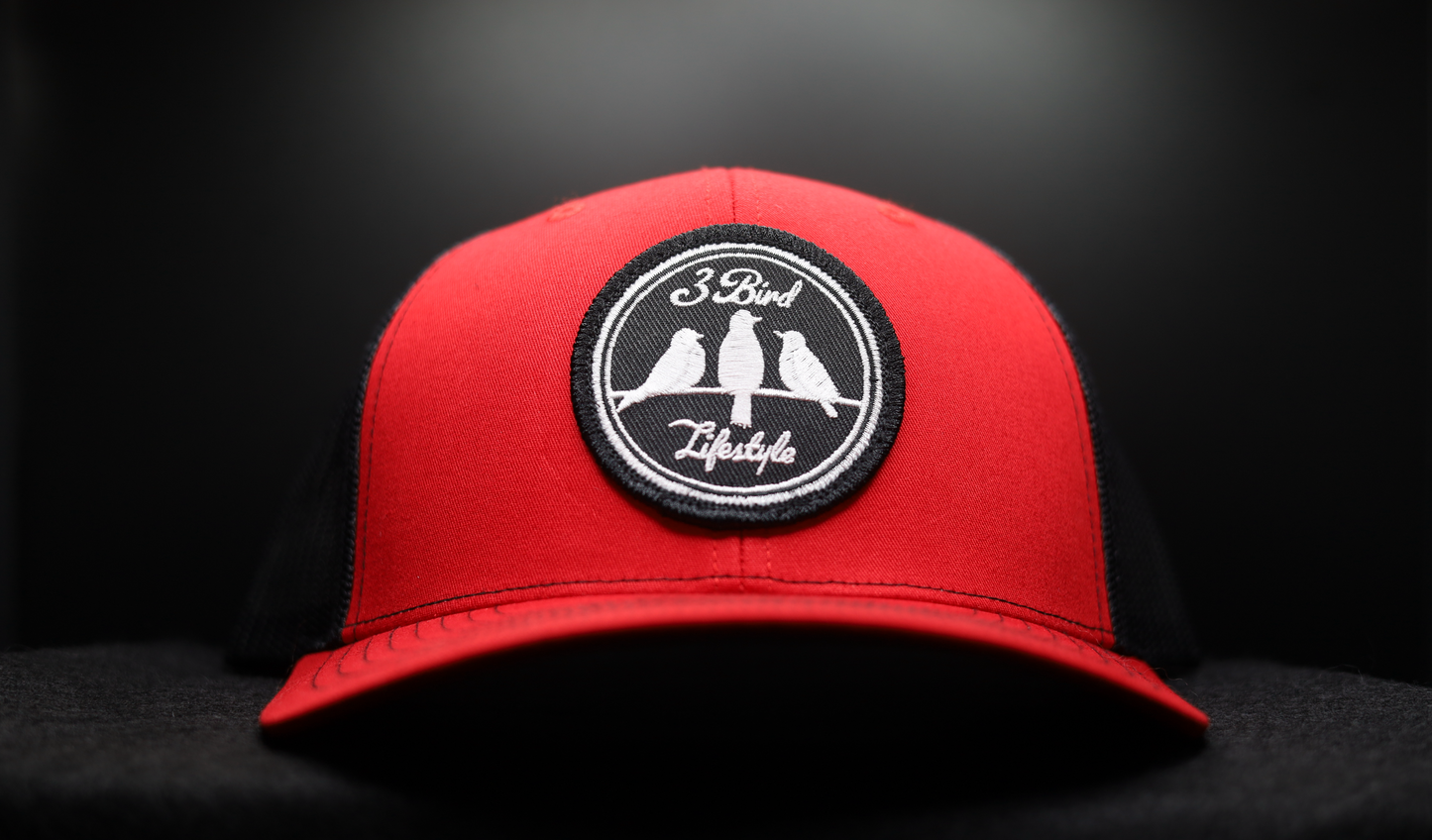 3 Bird Lifestyle Trucker Hat • Red & Black• 3 Bird Lifestyle Patch