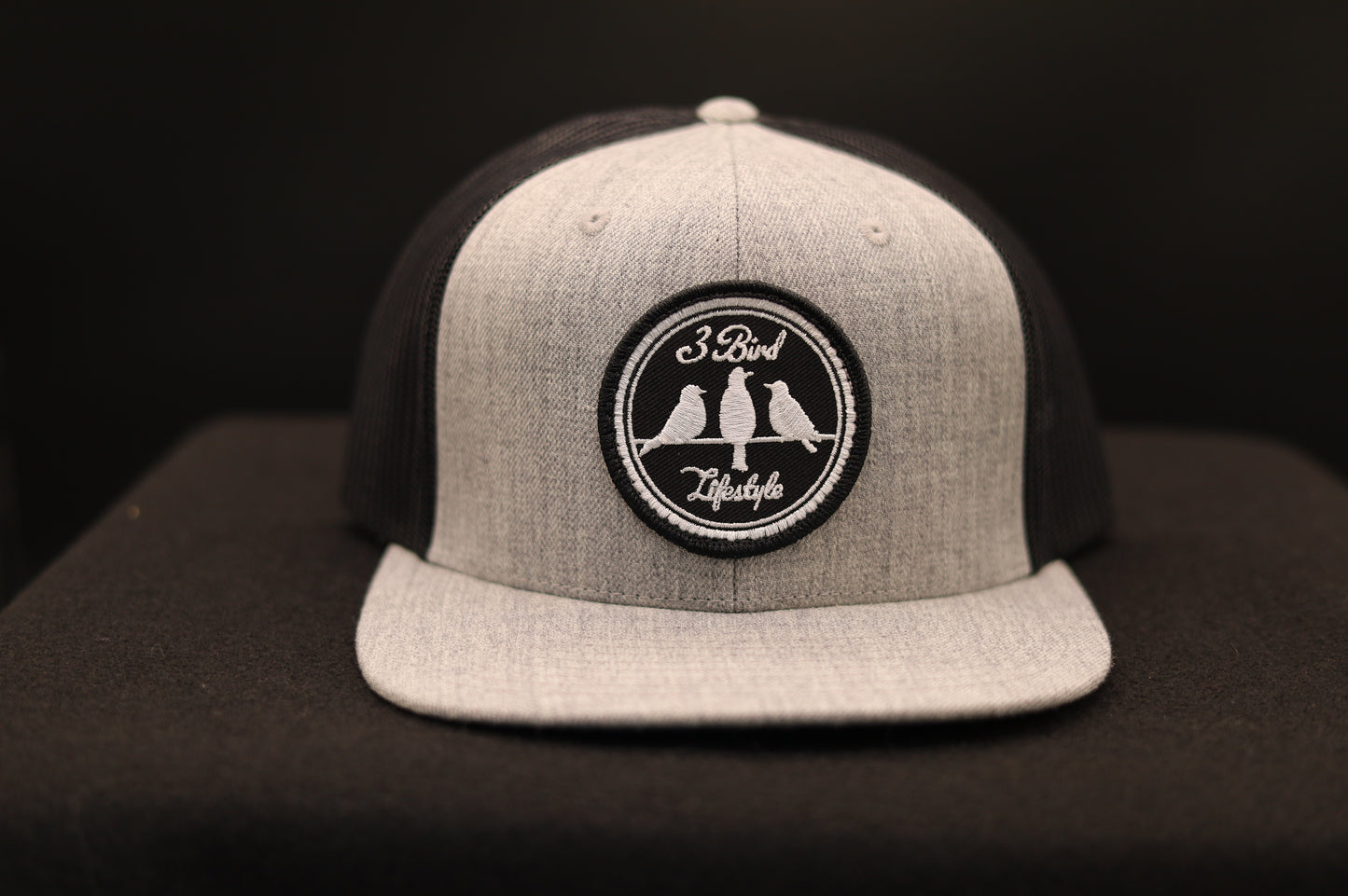 Richardson 511 Wool Blend Flat Bill Snapback Trucker • Heather Grey & Black • 3 Bird Lifestyle Patch