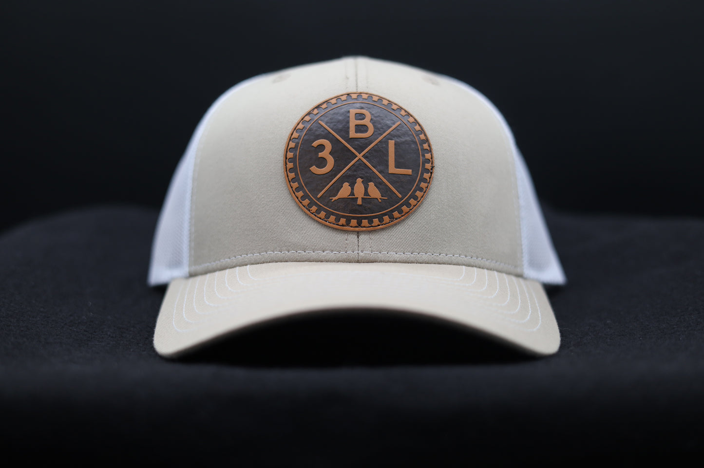 3 Bird Lifestyle Trucker Hat • Khaki & White • 3BLX Leather Patch