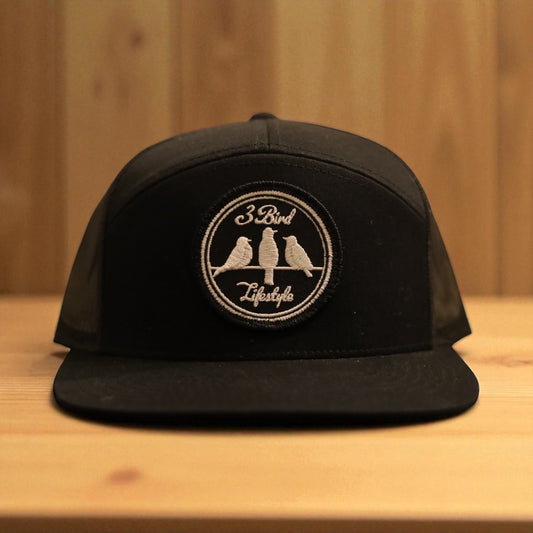 3 Bird Lifestyle Seven-Panel Trucker •Black & Black • 3 Bird Lifestyle Patch