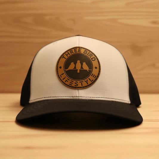 3 Bird Lifestyle Trucker Hat • White / Black • 3 Bird Lifestyle Leather Patch