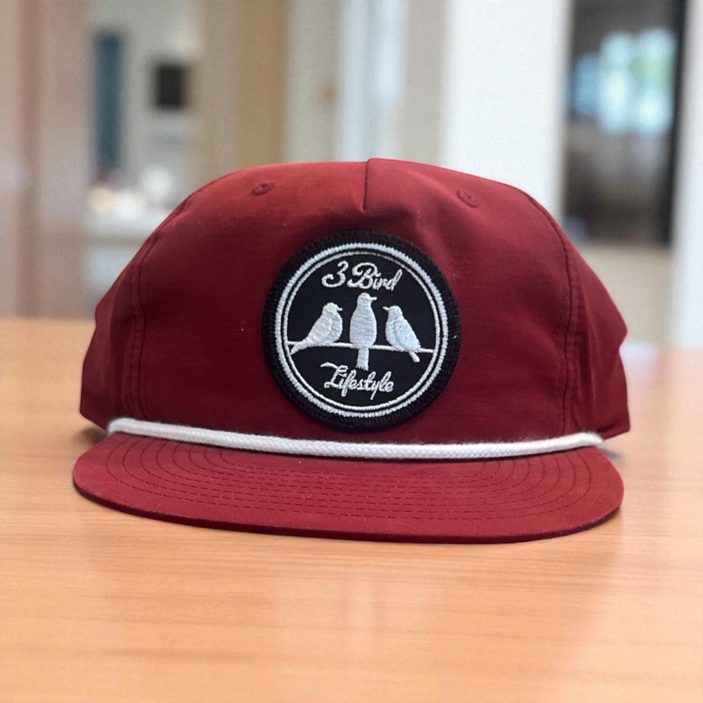 3 Bird Lifestyle Grandpa Rope Hat • Cardinal with White Rope • 3 Bird Lifestyle Patch