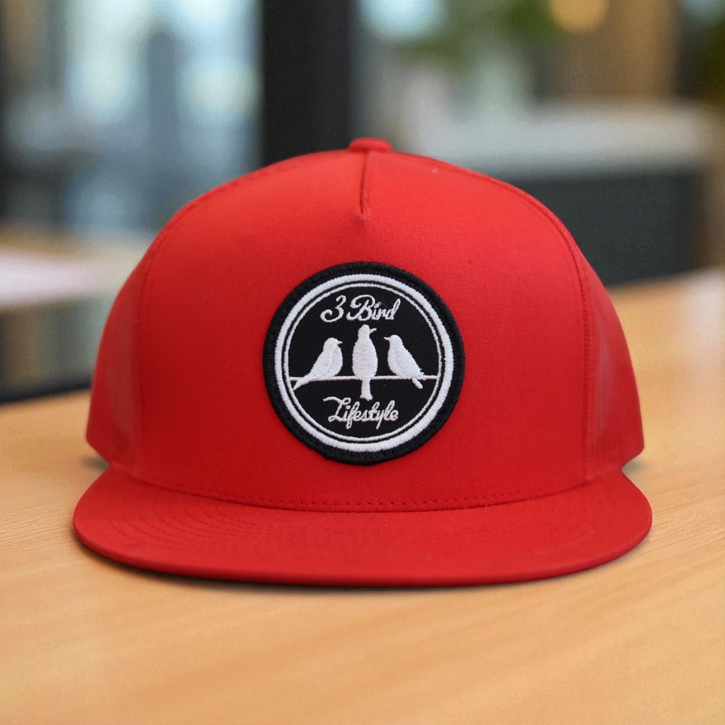 3 Bird Lifestyle Flat Bill Trucker •Red • 3 Bird Lifestyle Patch