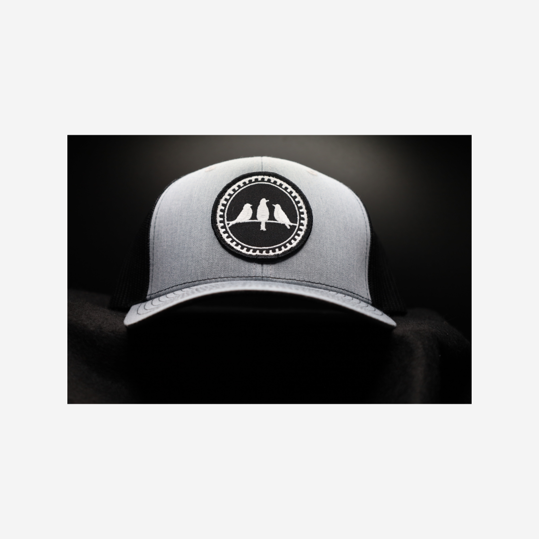 3 Bird Lifestyle Trucker Hat • Grey & Black • Embroidered Patch 3 Bird Only