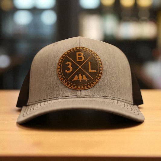 3 Bird Lifestyle Trucker Hat • Grey & Black •3BLX Leather Patch