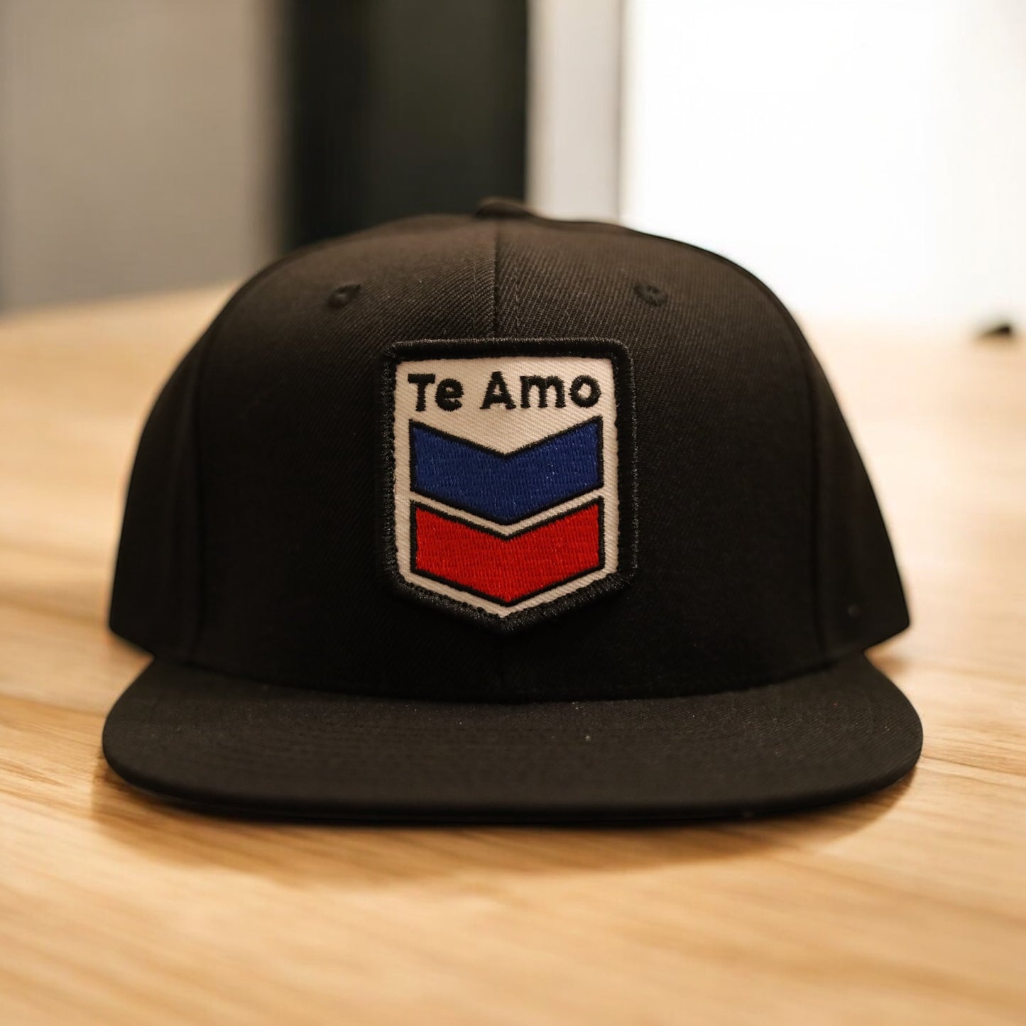 3 Bird Lifestyle Baseball Style Flat Bill • Black • Te Amo (Blue and Red) Patch