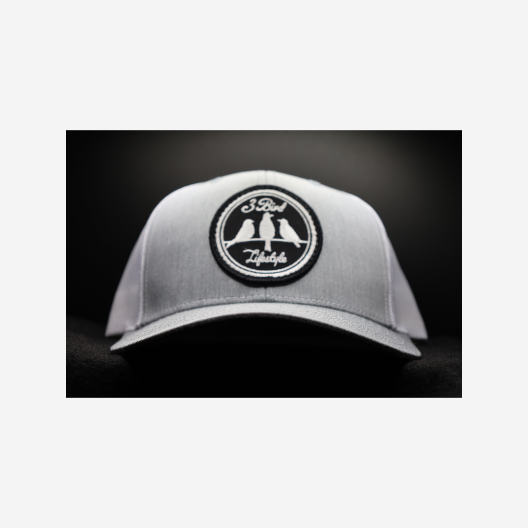 3 Bird Lifestyle Trucker Hat • Light Grey & White • 3 Bird Lifestyle Patch