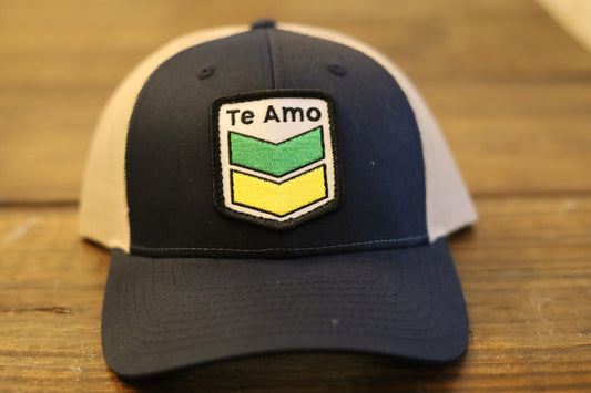 Richardson 115 Low Profile Trucker Hat • Navy / Khaki • Te Amo (Jamaica) Patch