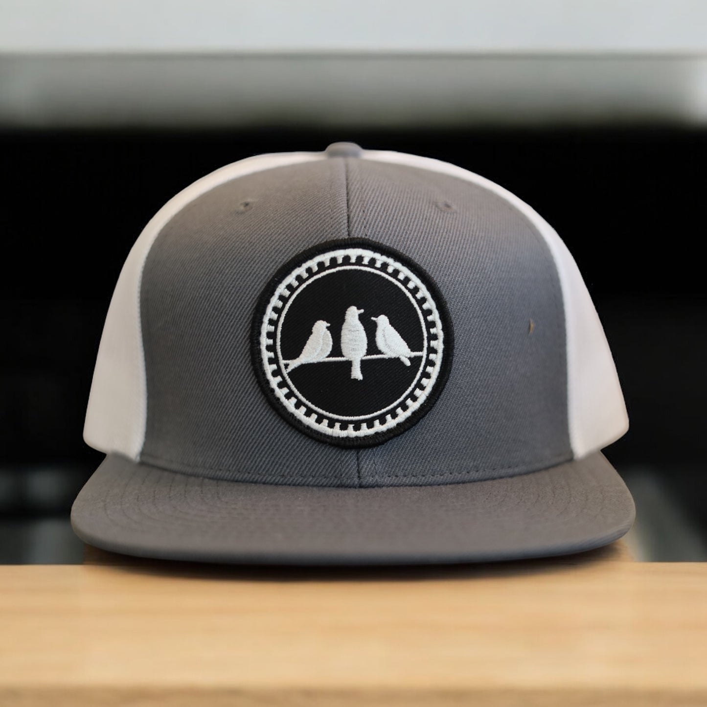 3 Bird Lifestyle Wool Blend Flat Bill Trucker • Dark Grey & White • Birds Only Patch
