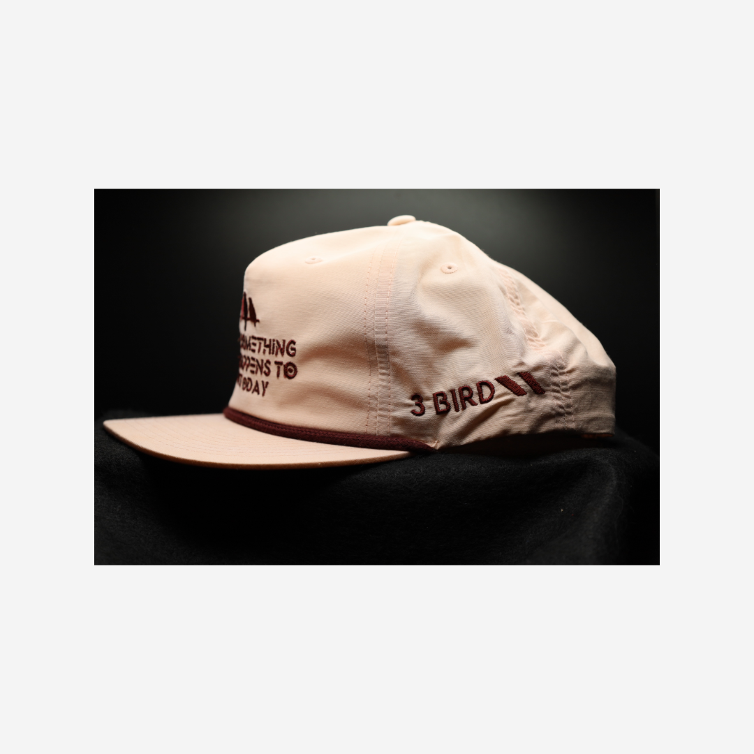 3 Bird Lifestyle Grandpa Rope Hat • Pale Peach with Maroon Rope • I Hope Something Good Happens To You Today