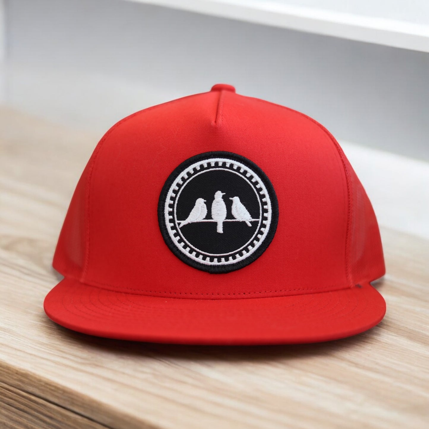 3 Bird Lifestyle Flat Bill Trucker • Red • 3 Birds Only Patch