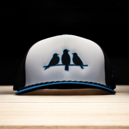 3 Bird Lifestyle Trucker Rope Hat • Black and Blue Birds