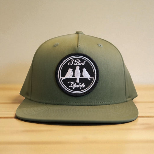 3 Bird Lifestyle Pinch Front Structured Trucker • Army Olive • 3 Bird Lifestyle Patch