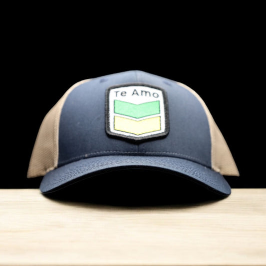 3 Bird Lifestyle Low Profile Trucker Hat • Navy / Khaki • Te Amo (Jamaica) Patch