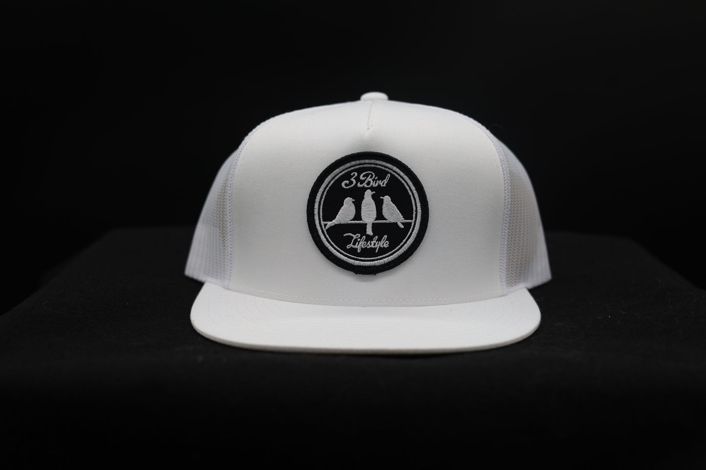 Old School Flat Bill Trucker •White • 3 Bird Lifestyle Patch