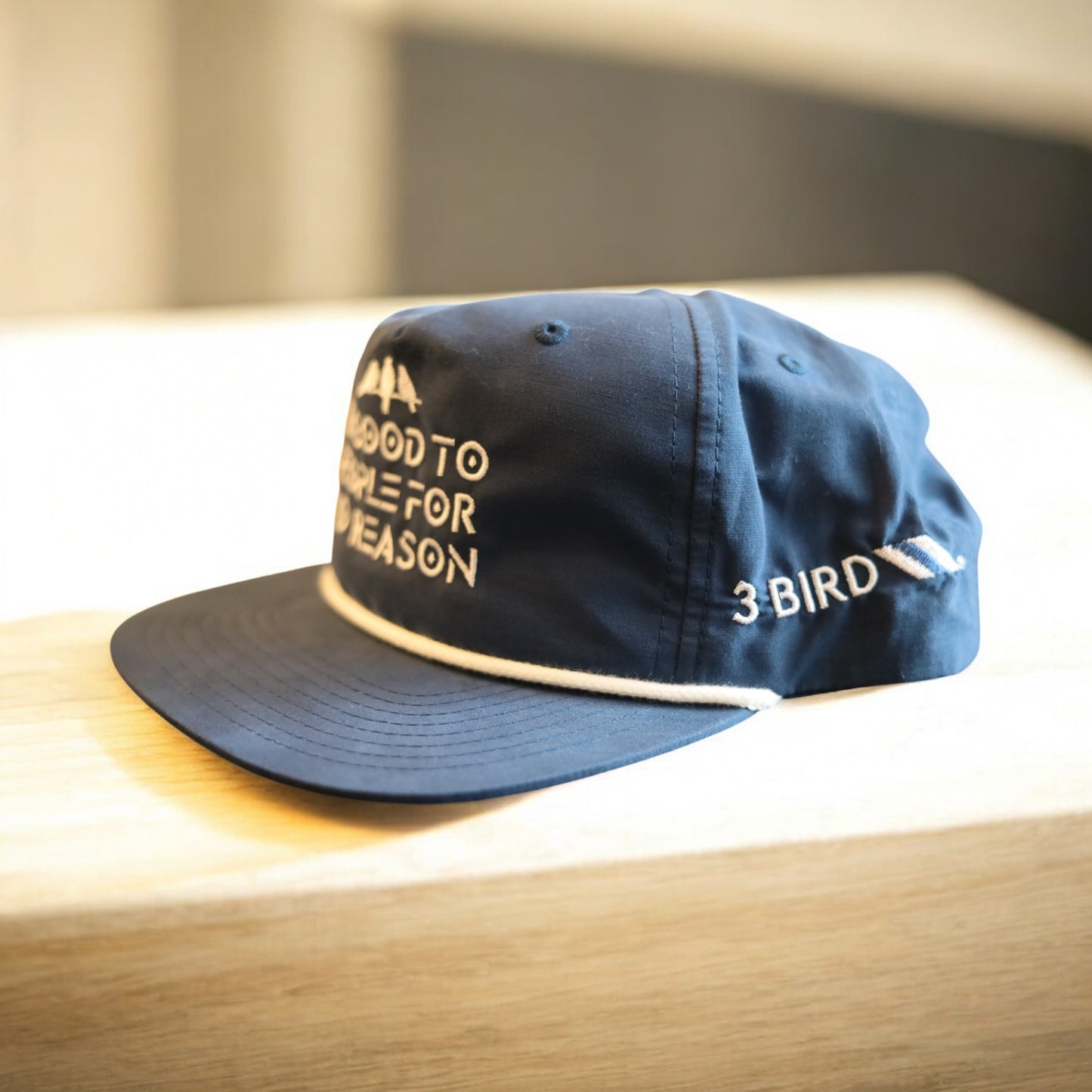 3 Bird Lifestyle Grandpa Rope Hat • Navy with White Rope • Be Good To People For No Reason